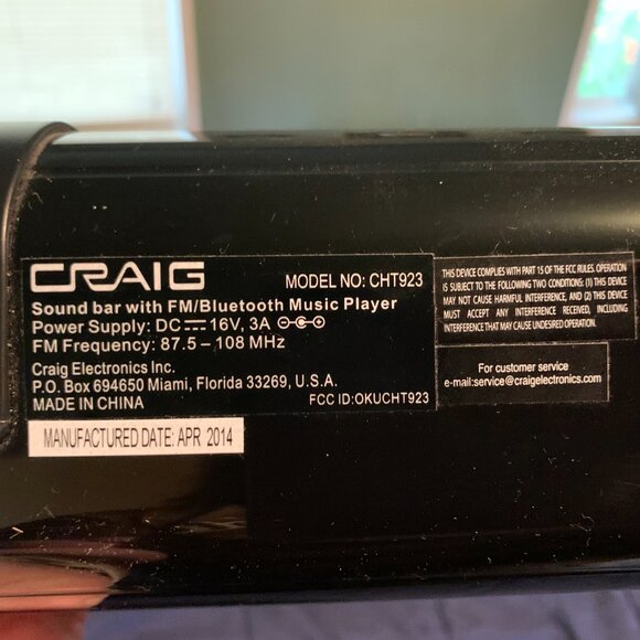 Craig Model#CHT923 Soundbar with FM/Bluetooth Music Player & Remote - Picture 1 of 10